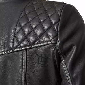 เสื้อแจ็กเก็ตหนังแกะแท้สำหรับผู้หญิงเสื้อแจ็กเก็ตขี่มอเตอร์ไซค์หนังแท้พิมพ์ลายผ้าถัก - Product Image 2