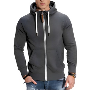 Sweat-shirt à capuche zippé pour homme, couleur unie, décontracté, respirant, en polyester tricoté, coupe classique, automne - Product Image 1