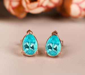 ต่างหูพลอยพาราไอบา ต่างหูแบบติด 9x6 มม. ต่างหูพลอยพลอยประจำวันเกิด เครื่องประดับของขวัญวันครบรอบสำหรับเธอ - Product Image 4