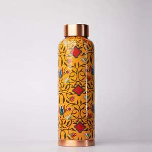 Decorative Orange Flower Printed <b>Copper</b> <b>Water</b> <b>Bottle</b> Modern <b>Copper</b> <b>Bottle</b> For Gifting / Home Use - Product Image 4