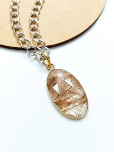 Pendentif en pierre précieuse à facettes en rutile doré naturel plaqué or 925 collier en argent Sterling fait à la main cadeau pour la mère de l'Inde vente - Product Image 3