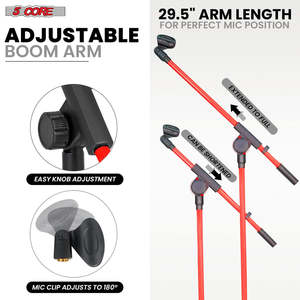 5 Core Mic Stand Floor Height Adjustable <b>Tripod</b> Microphone Stands w Extending Telescoping Boom Arm - Product Image 3
