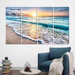 Impresión en Lienzo de Paisaje Playero Elegante con Atardecer y Océano para Decoración del Hogar, 4P: Enmarcado en Galería - Product Image 1