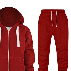 <b>Red</b> Zip <b>Hoodie</b> Tracksuit With Jogger Pants <b>For</b> Men <b>Women</b> Winter Casual Sportswear Wholesale Factory OEM Custom Logo - Product Image 3