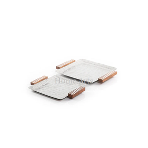 Lot de 2 plateaux à bonbons de différentes tailles Plateau à thé et café en aluminium martelé avec poignées en bois au prix le plus bas - Product Image 6