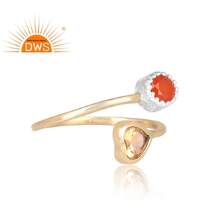 Latest Handmade Design 18K Gold Plated Natural Red Onyx & Citrine Gemstone <b>Adjustable</b> <b>Ring</b> Demi Fine Jewelry Manufacturer - Product Image 2