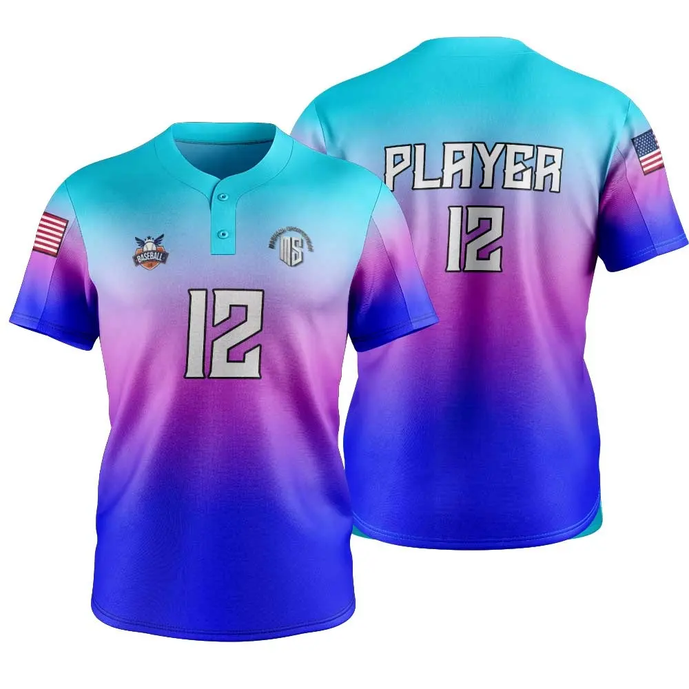 100% Polyester Sublimated Printed Custom Men Sports Button Down Baseball Jersey