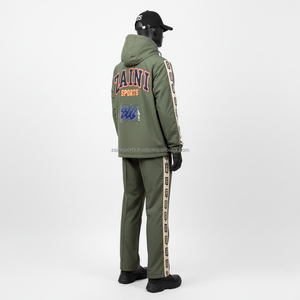 Conjunto cortavientos de talla grande Premium, tejido de poliéster de alta calidad, verde oliva, cremallera completa, logotipo personalizado, conjunto cortavientos bordado - Product Image 4