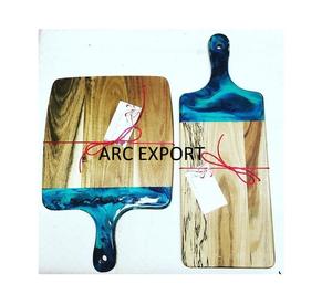 Different Designing Kitchen Ware Vegetable Cutting Board Deluxe Quality Bamboo Wood and Resin Round Shape <b>Chopping</b> <b>Blocks</b> - Product Image 2