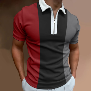 Polo a rayas de Color sólido para hombre, Polo de manga corta con cuello vuelto y cremallera para golf, ropa de calle informal para hombre, camisetas de verano - Product Image 5
