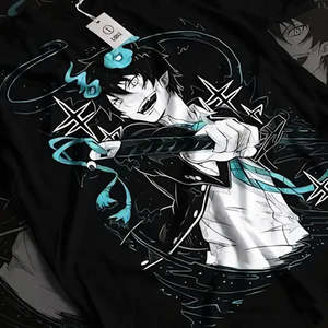 Camiseta Azul Exorcist Rin Okumura, Jersey Deportivo 100% Algodón, 300g de Peso de Tela, Diseño de Patrón Sólido, Características Comprimidas, Estampado - Product Image 1