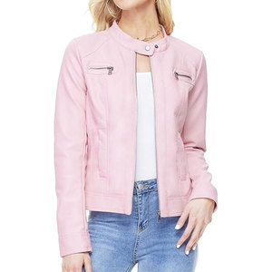Chaqueta de cuero para mujer con cuello levantado largo de talla grande para adultos, transpirable, de alta calidad, con estampado de logotipo personalizado a prueba de viento - Product Image 1