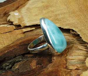 Bague en larimar en forme de goutte d'eau, argent sterling 925 plaqué rhodium, bijoux de luxe bohème, pierre précieuse des Caraïbes, fait main, cadeau de mode pour femme - Product Image 5