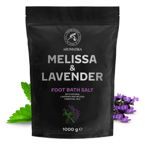 Aromatika Melissa y Lavanda, Sal Marina Natural en Cristales para Baños de Pies, 1000g, Relajante Baño de Pies, Bolsa Doypack con Cierre Hermético - Product Image 1