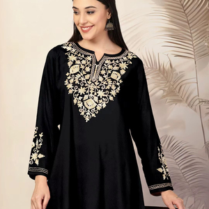 Cou et manches brodés en rayonne lourde Casual Party Ready Women's Quick Dry All Seasons Kurti - Product Image 1