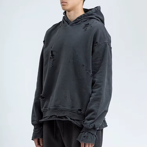 Sweat à capuche oversize pour homme, style streetwear, en molleton délavé 100% coton, uni, teint, séchage rapide, logo personnalisé, marque privée - Product Image 5