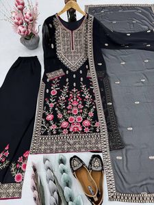 Heavy Party & Festival Wear Faux Georgette Heavy Sequence Bordado Espejo real Trabajo a mano Top & Palazzo con bordado Dupatta - Product Image 5