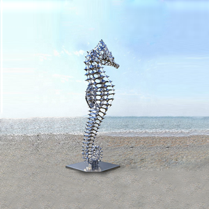 Decoración costera Escultura de caballito de mar de acero inoxidable - Product Image 3
