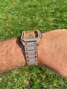 Montre pour homme en or jaune, style Hip Hop, sertie de moissanite et de diamants, boîtier carré, bracelet argenté, mouvement à quartz, montre de luxe et de style professionnel - Product Image 2
