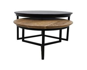 Wooden Top Modern Luxury Nordic Nesting Round <b>Coffee</b> Tea Table Set of 2 with <b>Folding</b> Metal Frame Stylish Living Room Furniture - Product Image 1