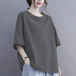 Camiseta holgada informal de algodón con estampado de letras y cuello redondo de manga corta personalizada de alta calidad de secado rápido transpirable para mujer - Product Image 4