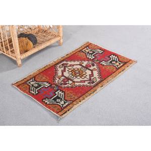 Alfombra de lana Bohemia grande, 1,7x2,8 pies, estilo de retazos rojo y naranja para entrada, pasillo, Rectangular, área grande, respaldo de látex - Product Image 3