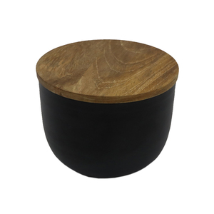 Boîte de rangement de forme ronde en métal de fer de conception martelée avec couvercle fini or pour les ustensiles de cuisine à la maison et la boîte de rangement de table - Product Image 4