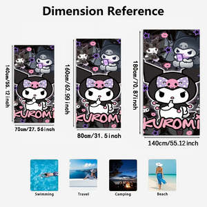 Asciugamano da Spiaggia in Microfibra Kuromi, Asciugatura Rapida, Assorbente, Oversize, Design Divertente con Cartoni Animati, Sfondo Nero, Goffrato GRS - Product Image 6