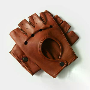 Gants de conduite en cuir véritable demi-doigt personnalisables Protection des mains de sécurité Prix raisonnable Logo personnalisable pour l'hiver - Product Image 1