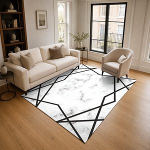 Tapis de salon en chenille gris argenté à motif design imprimé numériquement, lavable en machine, antidérapant - RUGS DEPOT LXDP-0448 (vente en gros) - Product Image 2