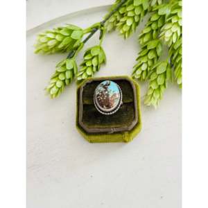 Eli Skeets #8 Turquoise & Sterling <b>Silver</b> Adjustable <b>Ring</b> with <b>Garnet</b> Handmade Jewelry for Everyday Wear Rhodium Plated - Product Image 1