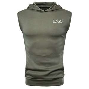 Vente en gros de sweatshirts à capuche sans manches à compression classique personnalisés pur polyester vendu en bleu pour hommes jeunes adultes pour l'hiver - Product Image 2