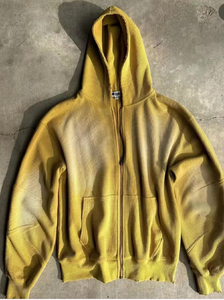 Custom Logo Printed Sweatshirt <b>Black</b> Cotton French Terry Vintage Distressed Acid Wash Oversized Cropped <b>Zip</b> <b>up</b> <b>Hoodies</b> Men - Product Image 3