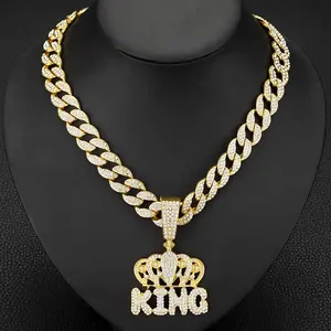 Vente en gros 2025 Pendentif Couronne Rétro KING Chaîne Hip Hop Miami Cuban Link en Alliage de Zinc Bijoux en Cristal Taille Princesse pour Hommes - Product Image 1