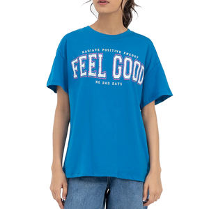 Camiseta de cuello redondo con serigrafía personalizada de algodón 100% para mujer, ropa de calle transpirable al por mayor, camisetas de verano - Product Image 1