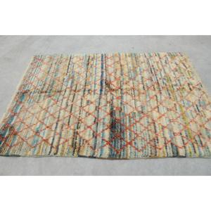 พรมตุรกีวินเทจขนาด 4.8x6.7 ฟุต พรมปูพื้น ลายต้นไม้และพืชสีน้ำเงินส้ม ทำจากขนสัตว์ - Product Image 2