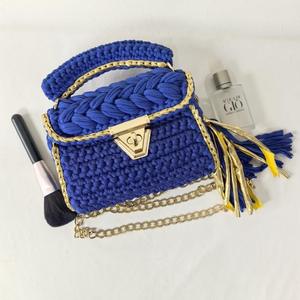 Crochet New Trendy Ins Hot-selling Handbag Purely Handmade Metal Thread Woven Chain Strap Cover Closure <b>Square</b> Polyester Lining - Product Image 4