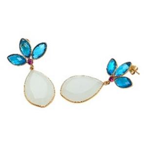 Pendientes de Calcedonia lechosa y Topacio Azul, Gema hidráulica de Plata de Ley 925, Marquesa y forma de pera, novedad - Product Image 1