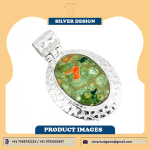 Colgante de jaspe de riolita de selva tropical de Plata de Ley 925, piedra preciosa Natural hecha a mano con ajuste de bisel, estilo bohemio Vintage - Product Image 2