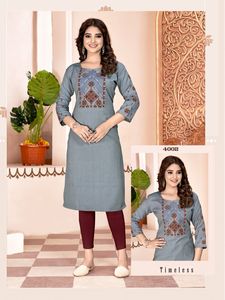 Fancy Heavy Weaving Rayon Multi Color Casual Quick Dry Women's <b>Kurti</b> with Embroidery Work and Hand Work - Product Image 4