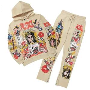 Trending Quality Clothing OEM Manufacturers Custom Logo Mens Hoodies Print Straight Vintage Streetwear Tracksuits - Product Image 1