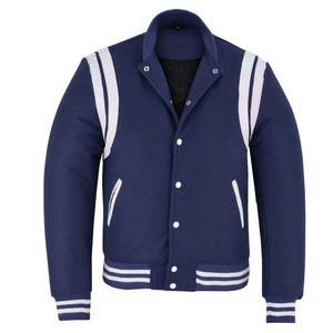 2025 OEM Classic Blue Fleece Varsity Letterman <b>Jacket</b> for <b>Men</b> Stand <b>White</b> Double Leather Strips Wholesale Price Winter <b>Jacket</b> - Product Image 4