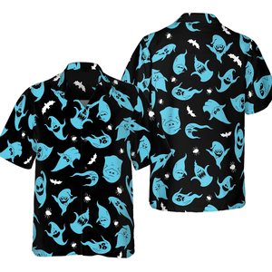 Venta al por mayor camisas hawaianas Halloween Horror fantasma patrón hombres manga corta verano Casual botón abajo camisas Aloha playa camisa - Product Image 5