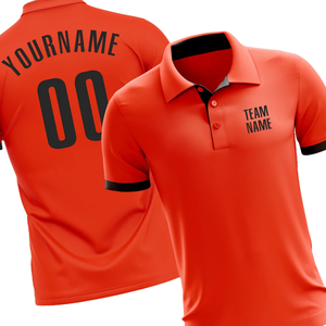 Camiseta Polo Sublimada Naranja Personalizada con Detalles Negros, con Nombre de Equipo y Número de Jugador, Elegante y Cómoda - Product Image 3