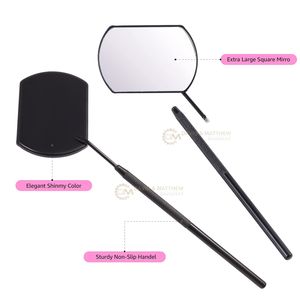 Grand miroir de maquillage à long manche de qualité supérieure bel outil cosmétique avec motif carré personnalisé Logo personnalisé - Product Image 2