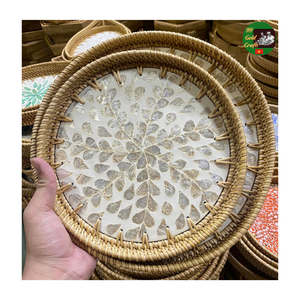 Plateau de service en mosaïque de rotin décoratif, best-seller, mélange de nacre, plateau en rotin naturel artisanal, vente en gros - Product Image 4