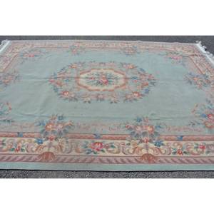 Tapis en laine turque vintage 8 'X 11.5' Style classique bleu Beige Patchwork Design plat tissage Technique Latex pour salon - Product Image 3