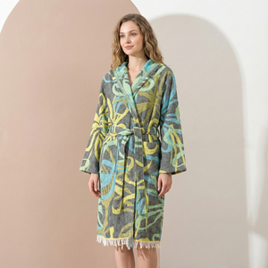 Albornoz de algodón turco de secado rápido con capucha ligera, cierre con cordón XL, diseño floral transpirable, conjunto de albornoz de verano - Product Image 1