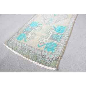 Alfombra Turca de 1.4x3.6 pies, Alfombra Vintage, Alfombra de Lana con Diseño de Camuflaje Azul - Product Image 5