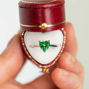 NOVAMART Fine Zarkan <b>Adjustable</b> <b>Silver</b> <b>Ring</b> with Green Heart Inlay18K Gold Plated Free Size for Gift Wholesale Export - Product Image 2